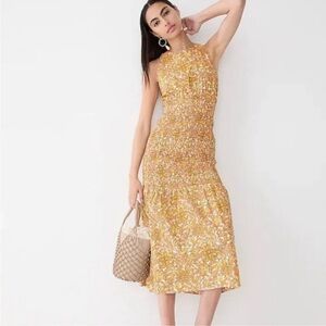 J Crew Collection Smocked Cross Back Dress in Medallion Floral Midi
